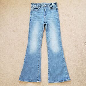Y2k American Eagle Super High Rise Flare Next Level Stretch Light Wash Jeans 6 R